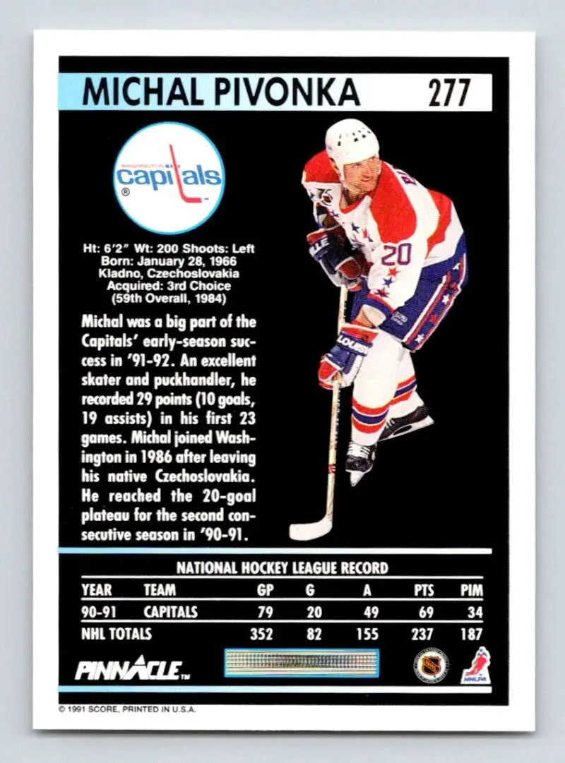 Hockey card of Michal Pivonka in red, white, and blue for Washington Capitals