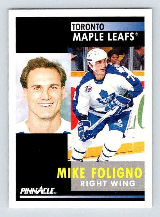 Hockey trading card of Mike Foligno featuring Toronto Maple Leafs action poses
