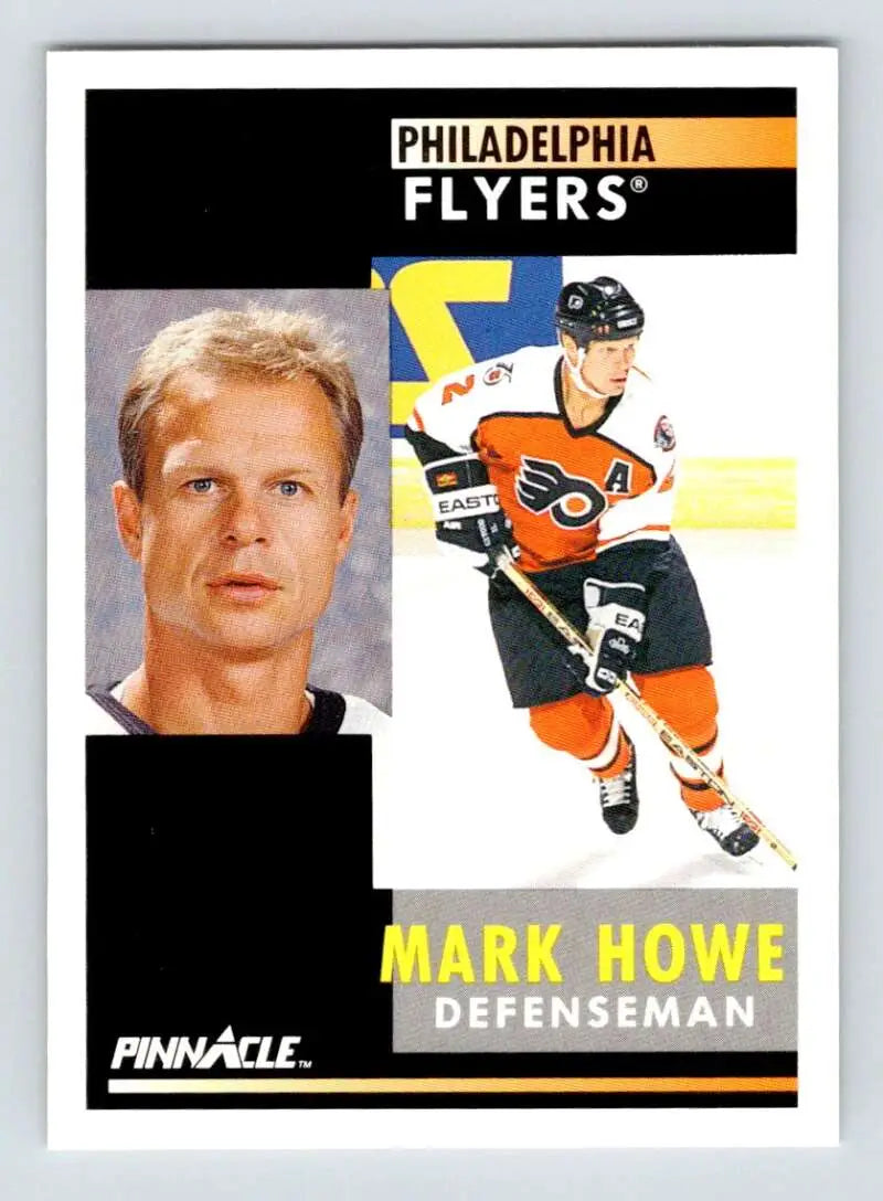 Hockey card of Mark Howe in Philadelphia Flyers orange and black uniform