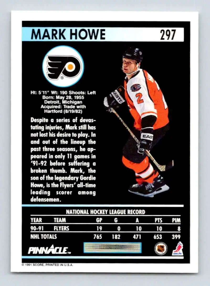 Mark Howe Philadelphia Flyers hockey card in vibrant orange and black uniform