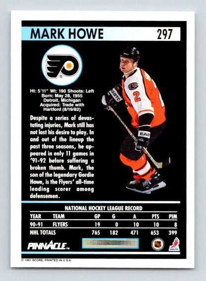 Mark Howe Philadelphia Flyers hockey card in vibrant orange and black uniform