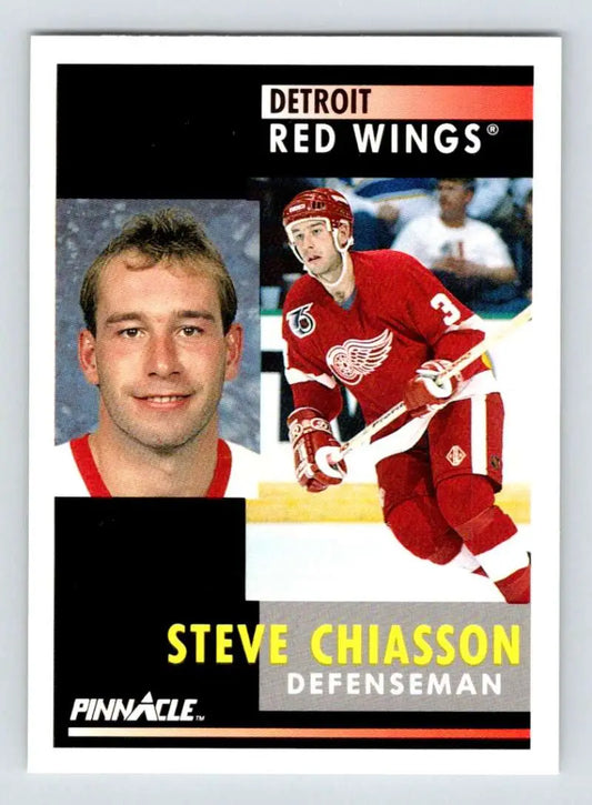Hockey trading card of Steve Chiasson in red uniform for Detroit Red Wings