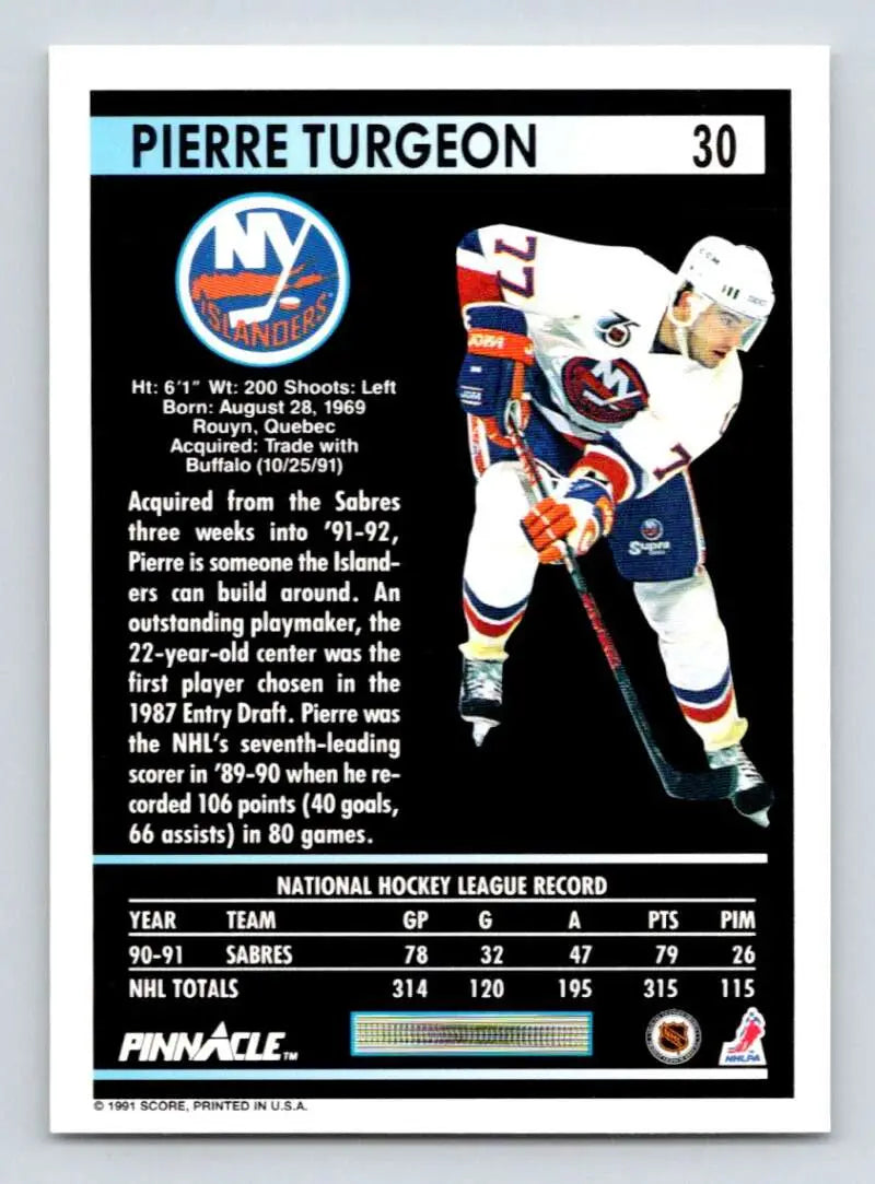 Hockey trading card of Pierre Turgeon in New York Islanders jersey number 14
