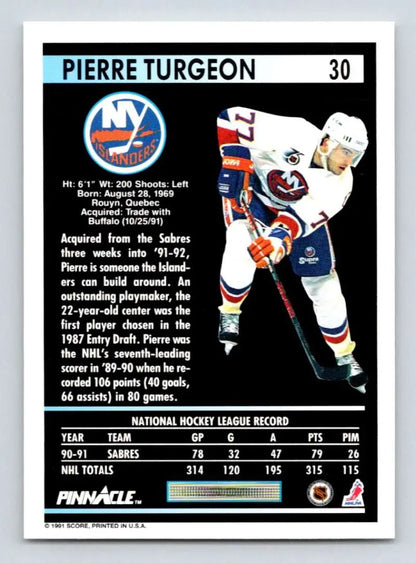 Hockey trading card of Pierre Turgeon in New York Islanders jersey number 14