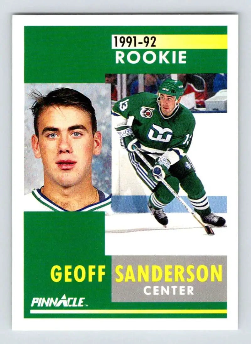 1991-92 Pinnacle hockey card of Geoff Sanderson, Hartford Whalers center rookie
