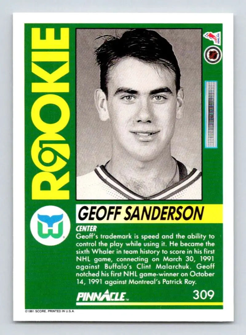 Geoff Sanderson 1991-92 Pinnacle Hartford Whalers hockey card in NM-MT condition