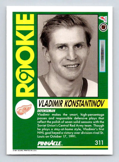 Vintage 1991-92 Pinnacle #311 Vladimir Konstantinov Detroit Red Wings Rookie Card