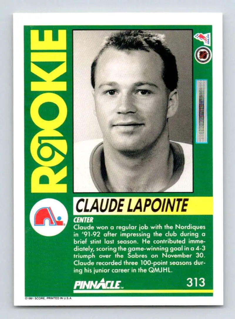 Hockey card featuring Claude Lapointe with green border for Quebec Nordiques RC