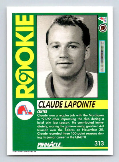 Hockey card featuring Claude Lapointe with green border for Quebec Nordiques RC