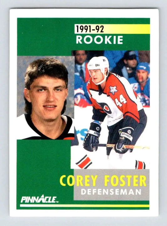 1991-92 Pinnacle Corey Foster rookie hockey card for Philadelphia Flyers with action pose