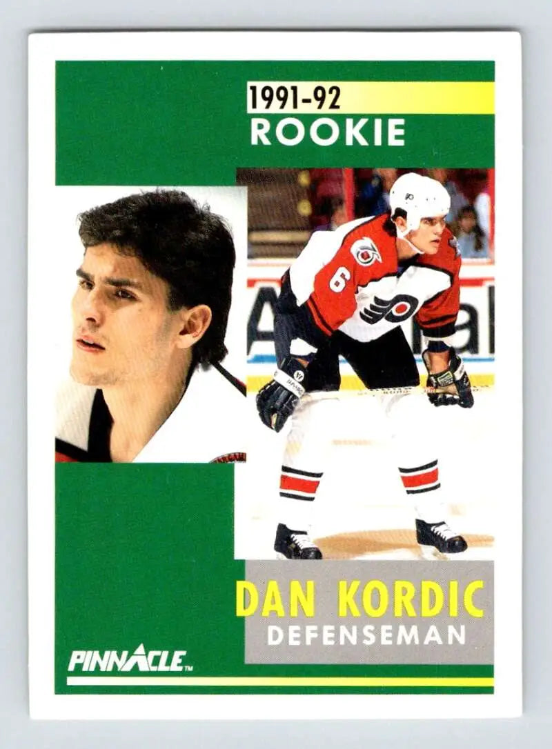 1991-92 Pinnacle Dan Kordic rookie card featuring Philadelphia Flyers defenseman