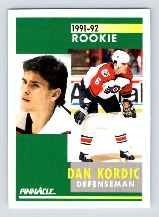 1991-92 Pinnacle Dan Kordic rookie card featuring Philadelphia Flyers defenseman