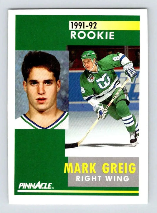 1991-92 Pinnacle Mark Greig Hockey Card featuring Hartford Whalers player in green uniform