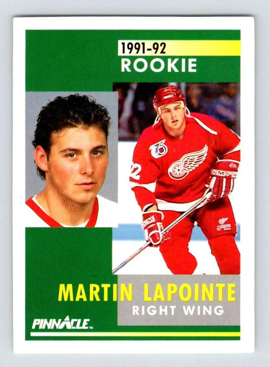 1991-92 Pinnacle Martin Lapointe rookie card featuring Detroit Red Wings player