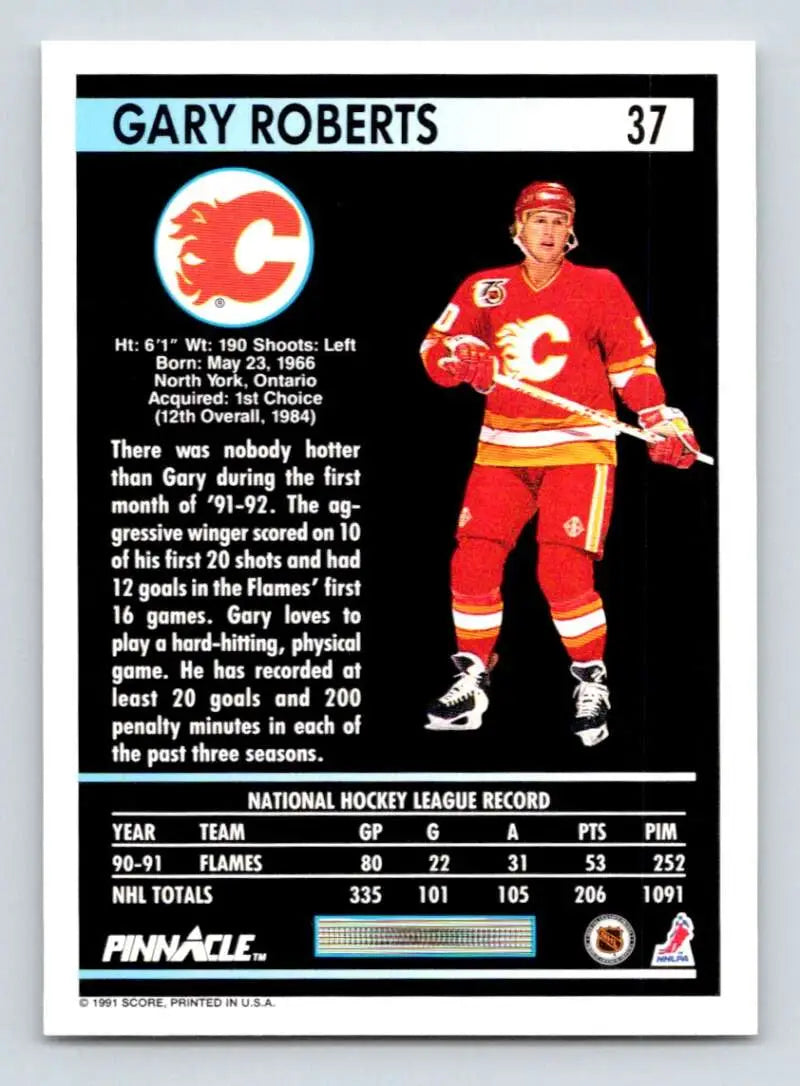 Gary Roberts Calgary Flames hockey trading card in red uniform from 1991-92 Pinnacle