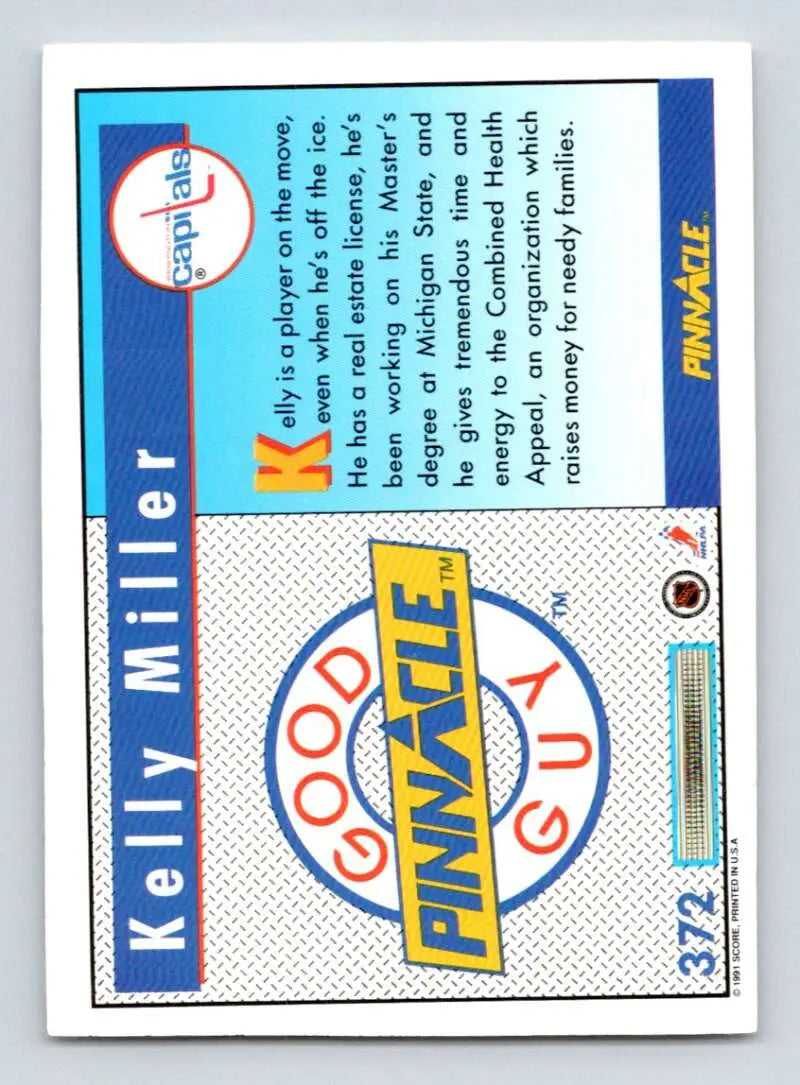 1991-92 Pinnacle Kelly Miller hockey card featuring Washington Capitals branding