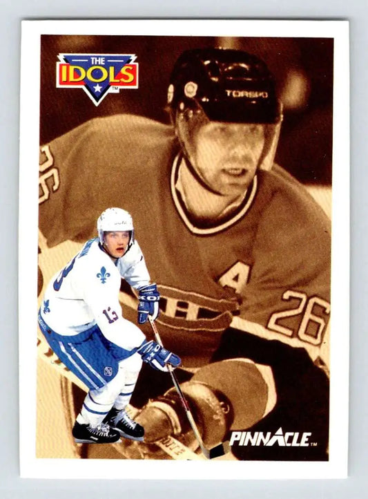 Hockey card of Mats Naslund in sepia and color poses for Quebec Nordiques fans