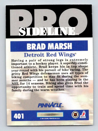 Hockey trading card of Brad Marsh from 1991-92 Pinnacle series for Detroit Red Wings