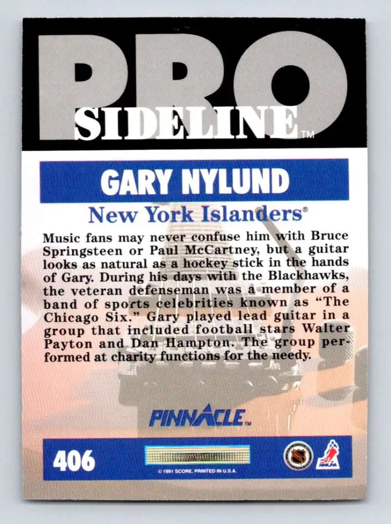 Pinnacle Pro Sideline hockey card of Gary Nylund from New York Islanders 1991-92 series