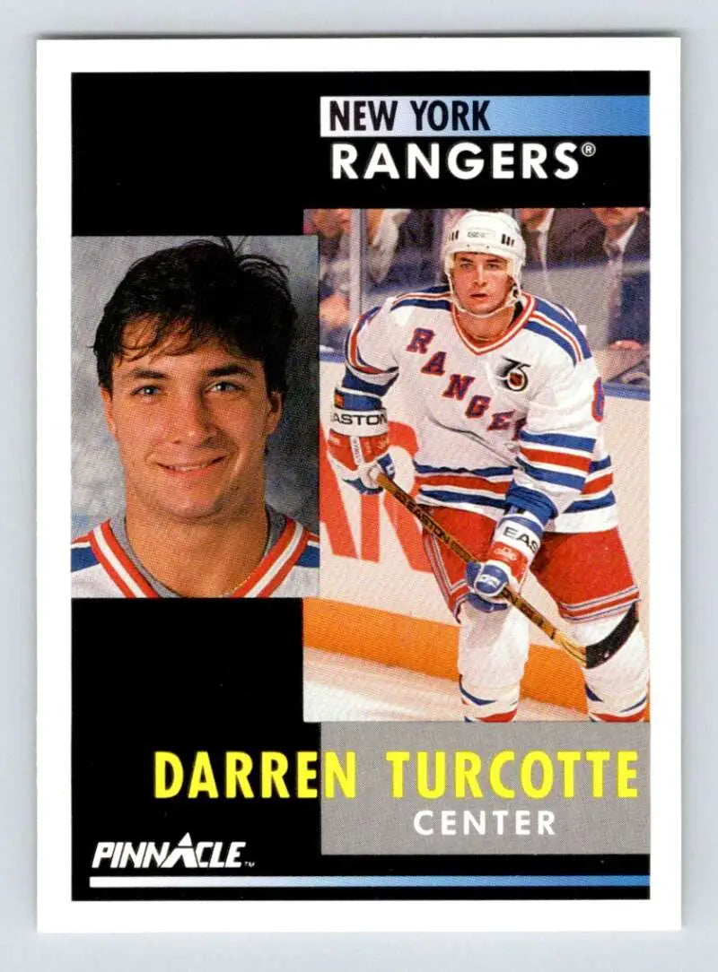 Hockey card of Darren Turcotte in New York Rangers white and blue uniform