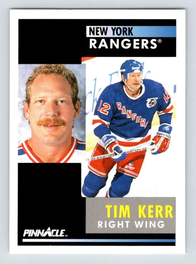 Hockey card of Tim Kerr in action and portrait poses for New York Rangers collectors