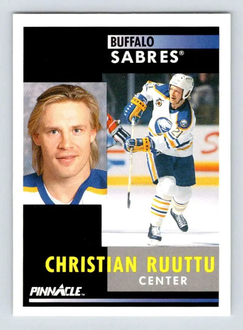 Buffalo Sabres hockey card featuring Christian Ruuttu in white and blue uniform