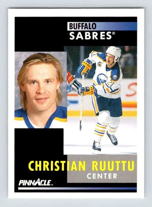 Buffalo Sabres hockey card featuring Christian Ruuttu in white and blue uniform