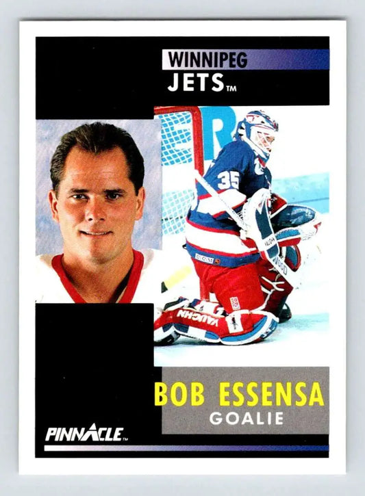 Hockey card of Bob Essensa, Winnipeg Jets goalie, in split-panel format