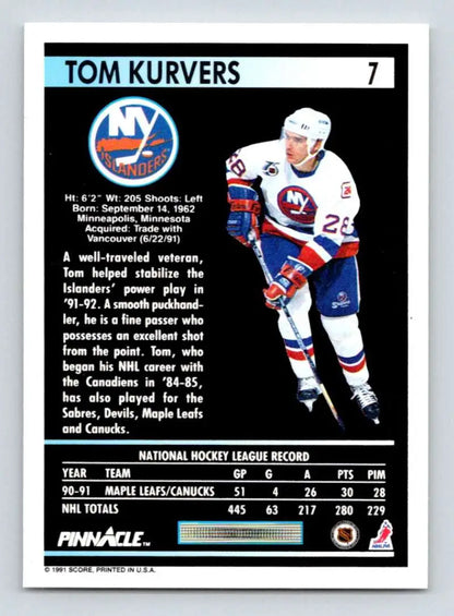 Hockey card of Tom Kurvers, New York Islanders player in jersey number 23