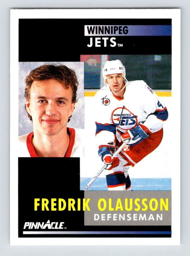 Hockey card of Fredrik Olausson, Winnipeg Jets defenseman in action poses