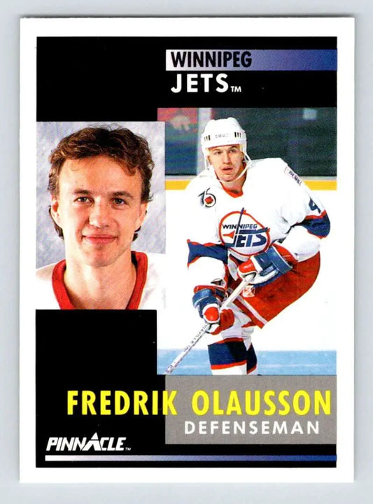 Hockey card of Fredrik Olausson, Winnipeg Jets defenseman in action poses