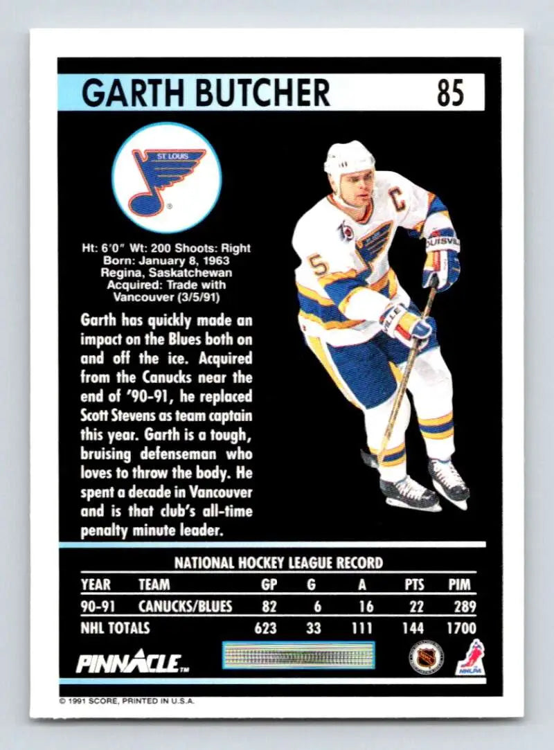 Garth Butcher St. Louis Blues Hockey Card, #85 from the 1991-92 Pinnacle series