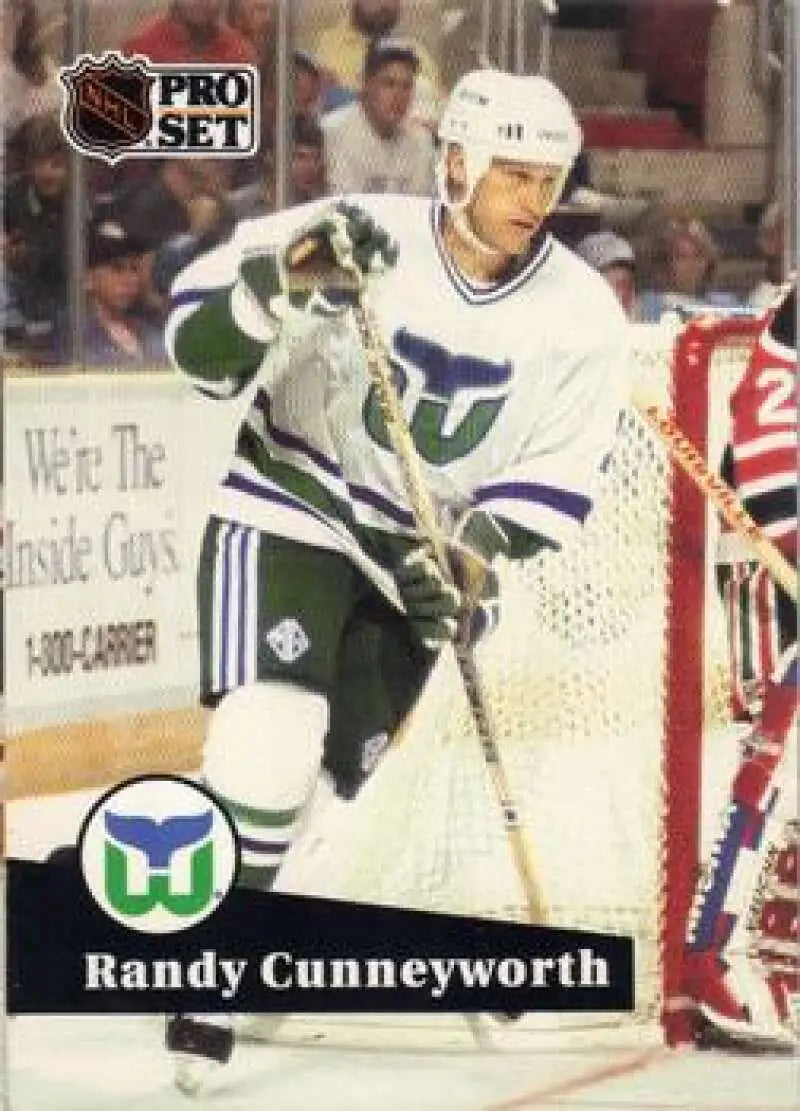Hockey card of Randy Cunneyworth in Hartford Whalers white and green uniform