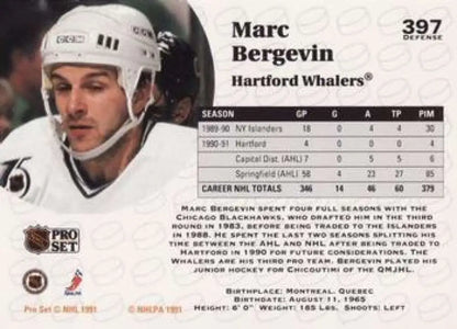 Hockey trading card of Marc Bergevin from the Hartford Whalers Pro Set collection