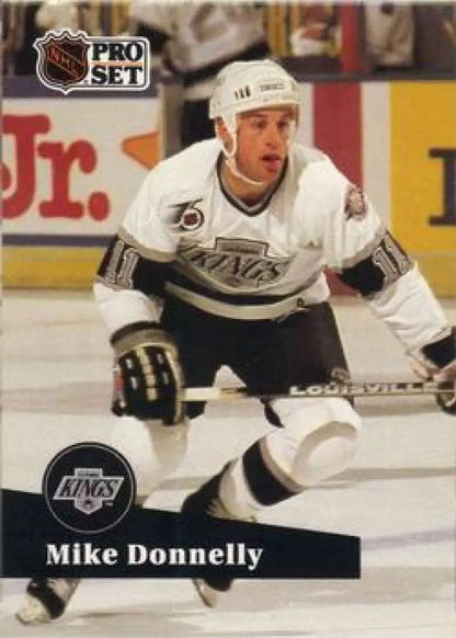 NHL Pro Set card of Mike Donnelly in Los Angeles Kings white jersey, rookie collectible