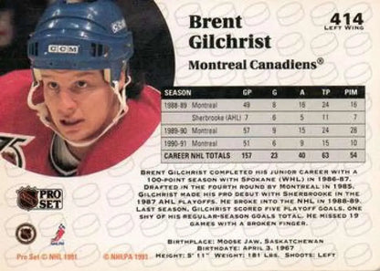 Brent Gilchrist Montreal Canadiens hockey card in red jersey and blue helmet