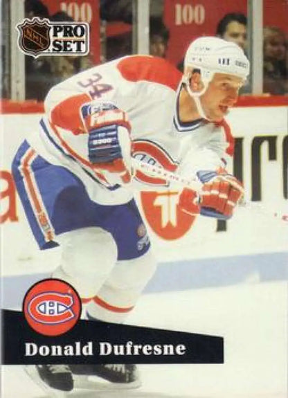 1991-92 Pro Set #418 Donald Dufresne Montreal Canadiens Hockey Card in red and white uniform