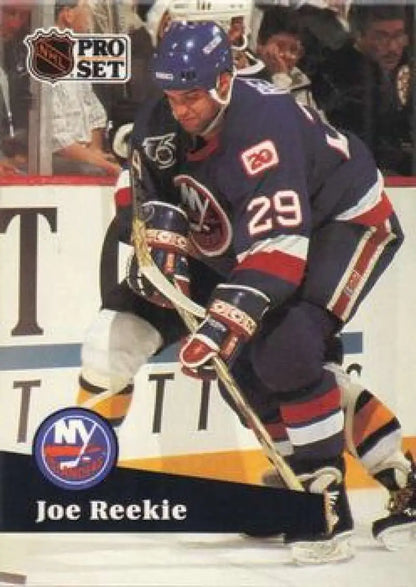 New York Islanders hockey card of Joe Reekie in action, jersey #29