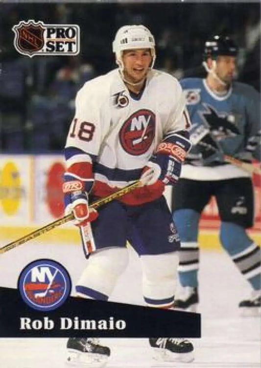 Hockey player in New York Islanders jersey showcasing Rob DiMaio in action on ice