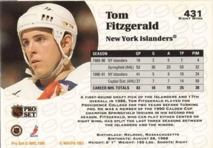 Hockey card of Tom Fitzgerald from the New York Islanders in a white helmet