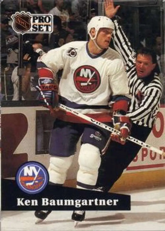 NHL Pro Set Ken Baumgartner trading card featuring New York Islanders player in jersey
