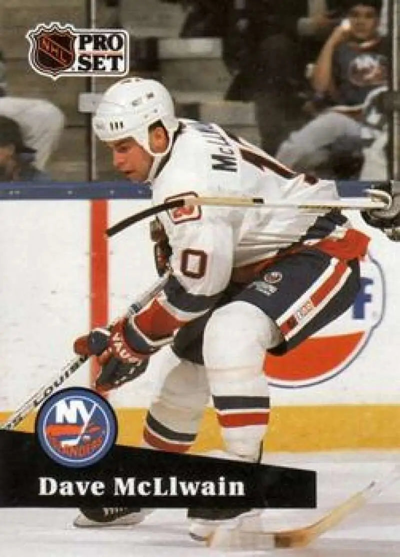Hockey player in a white New York Islanders jersey skating for New York Islanders hockey card