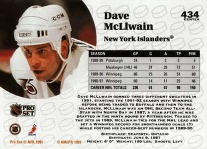 Hockey card of Dave McLlwain wearing CCM helmet for New York Islanders shown