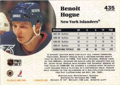 New York Islanders Hockey Card featuring Benoit Hogue in a blue helmet