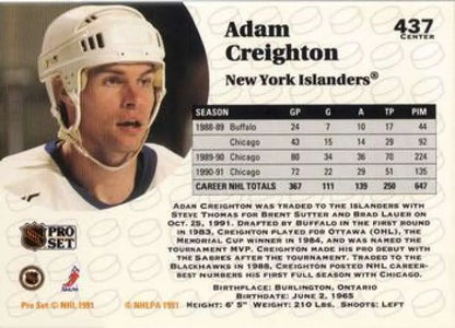 Hockey card of Adam Creighton from New York Islanders with a white helmet