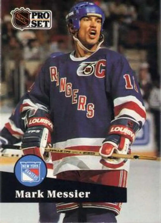 Mark Messier in New York Rangers jersey with captain’s C on 1991-92 Pro Set card