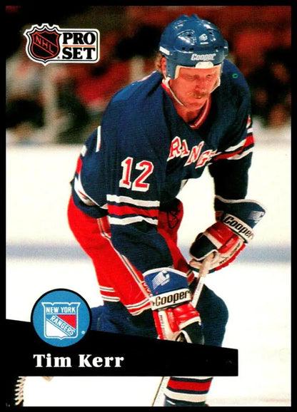 Hockey player in New York Rangers jersey showcasing Tim Kerr’s legacy on the ice