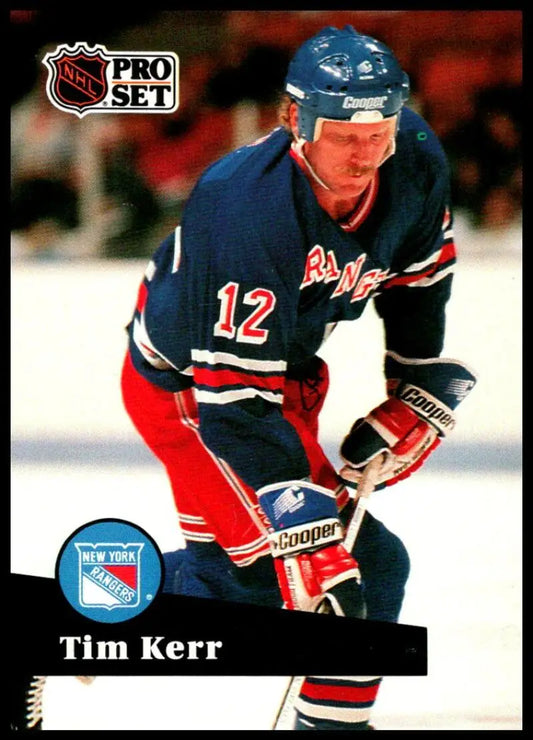 Hockey player in New York Rangers jersey showcasing Tim Kerr’s legacy on the ice