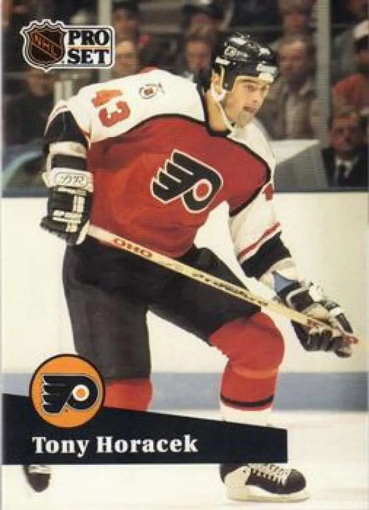 NHL Pro Set hockey card of Tony Horacek in action with Philadelphia Flyers jersey 23