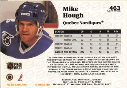 Quebec Nordiques Hockey Card featuring Mike Hough from the 1991-92 Pro Set